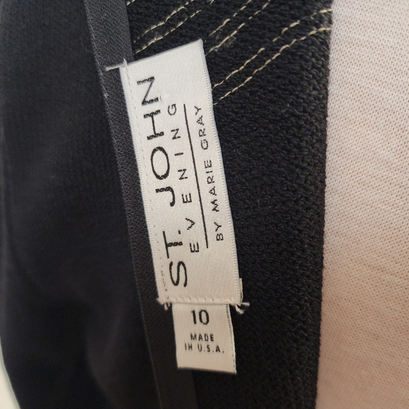 St John Knit Evening Dress black with gold pearl crystal piallettes size 10 - Picture 5 of 6